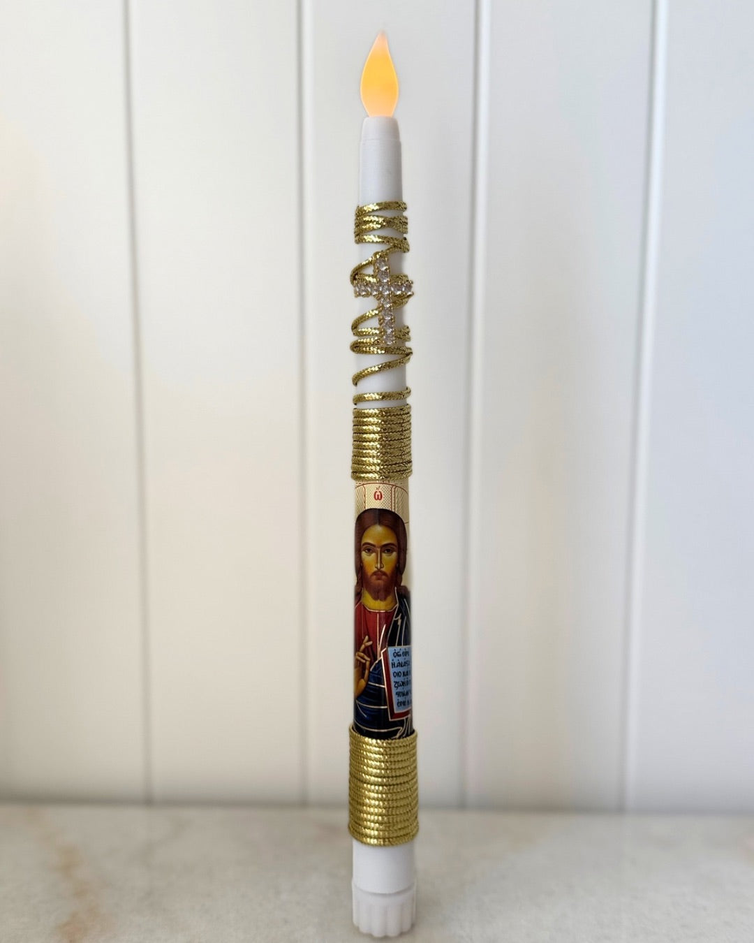 Flameless Taper Candle - Jesus Gold