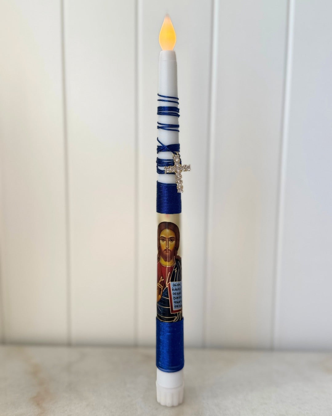 Flameless Taper Candle - Jesus Blue