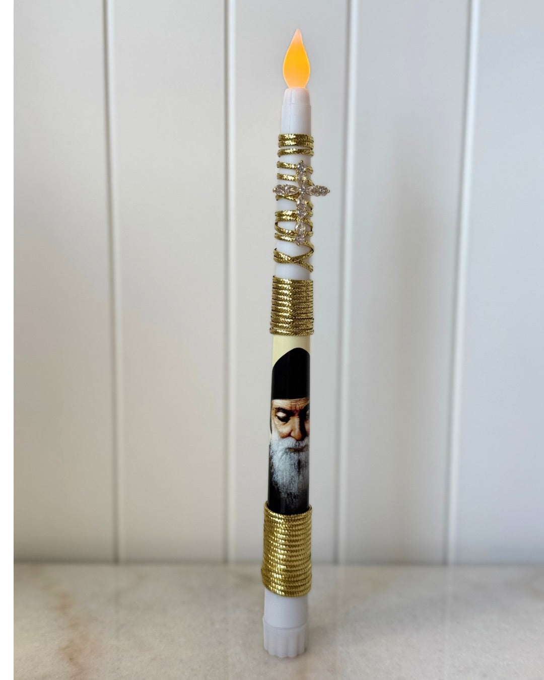 Flameless Taper Candle - Saint Charbel Gold