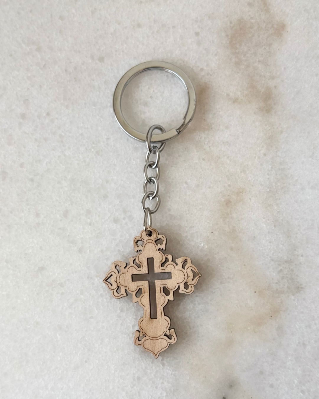 Wooden Cross Keyring