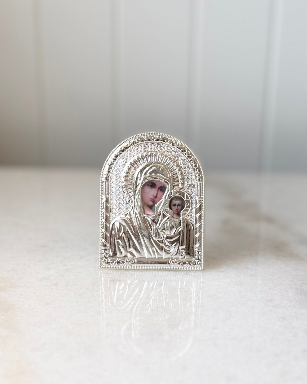 Orthodox Icon of Mother Mary & Jesus - Small Silver