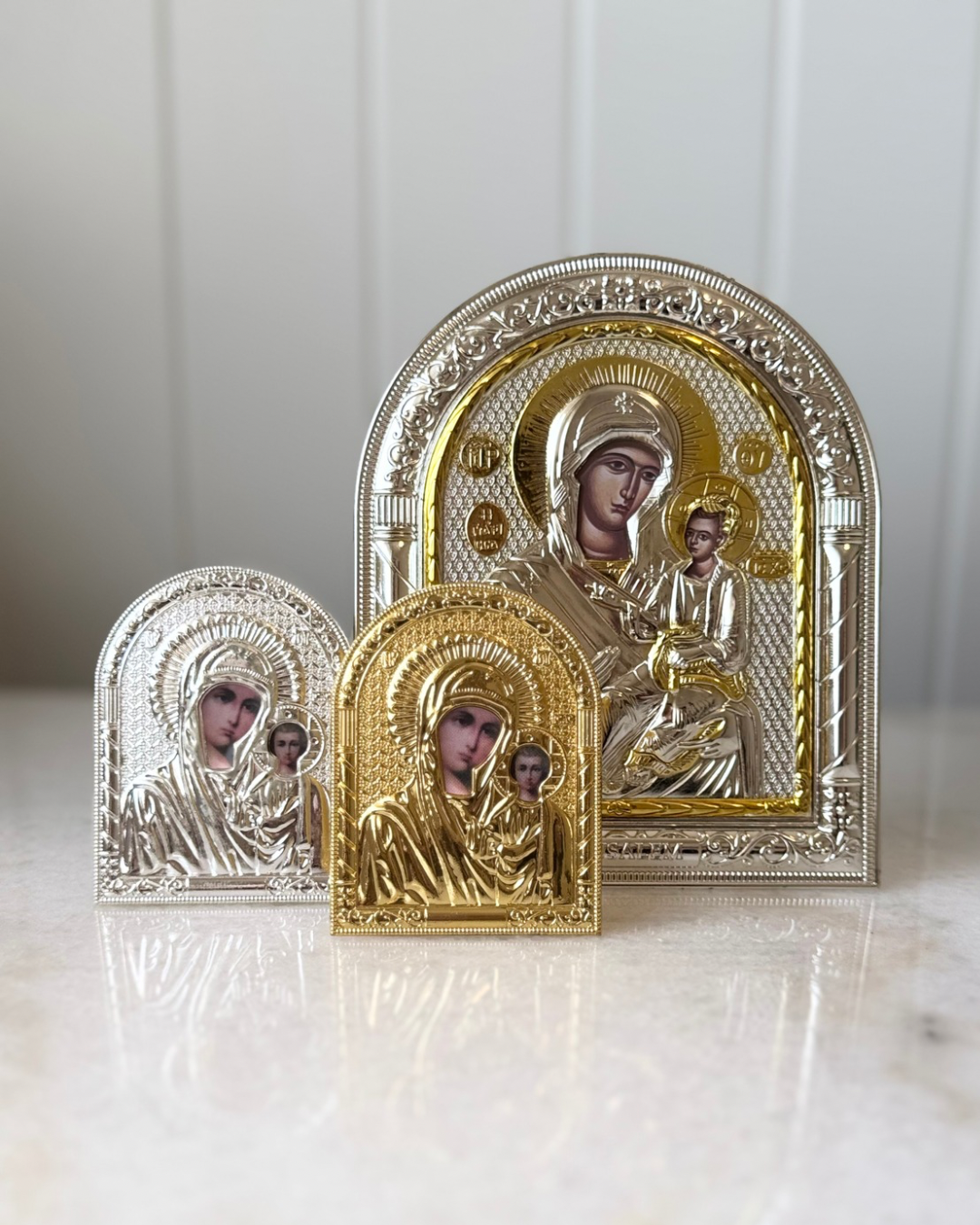 Orthodox Icon of Mother Mary & Jesus - Small Gold