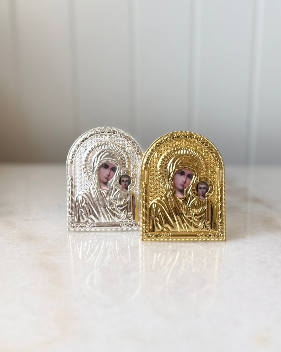 Orthodox Icon of Mother Mary & Jesus - Small Gold
