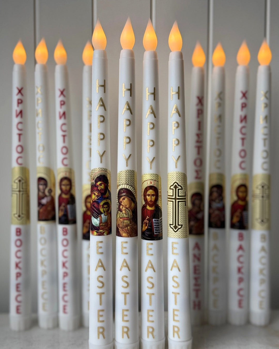 Flameless Easter Candle - Happy Easter Gold & Red