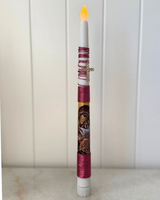 Flameless Taper Candle - Mother Mary Pink
