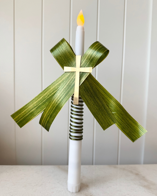 Flameless Easter Candle - Palm Cross