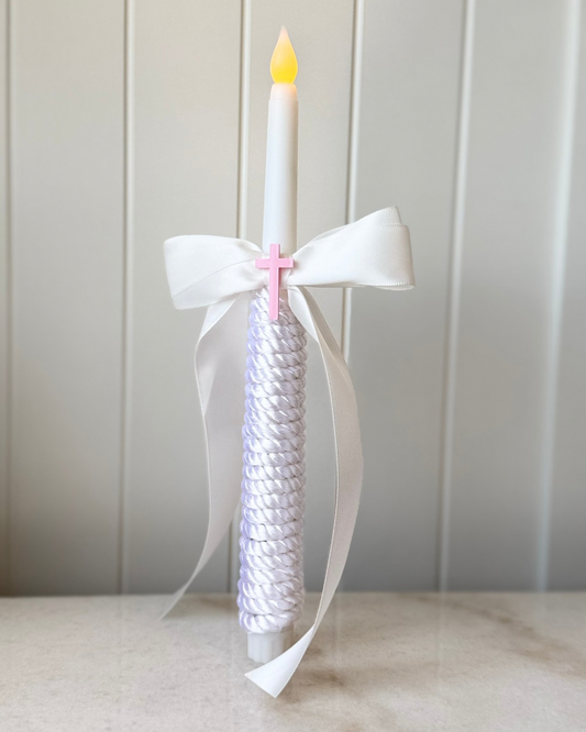 Flameless Easter Candle - Pink Cross