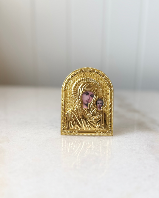 Orthodox Icon of Mother Mary & Jesus - Small Gold