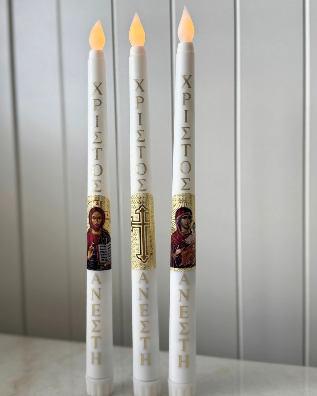 Flameless Easter Candle - Xristos Anesti Gold
